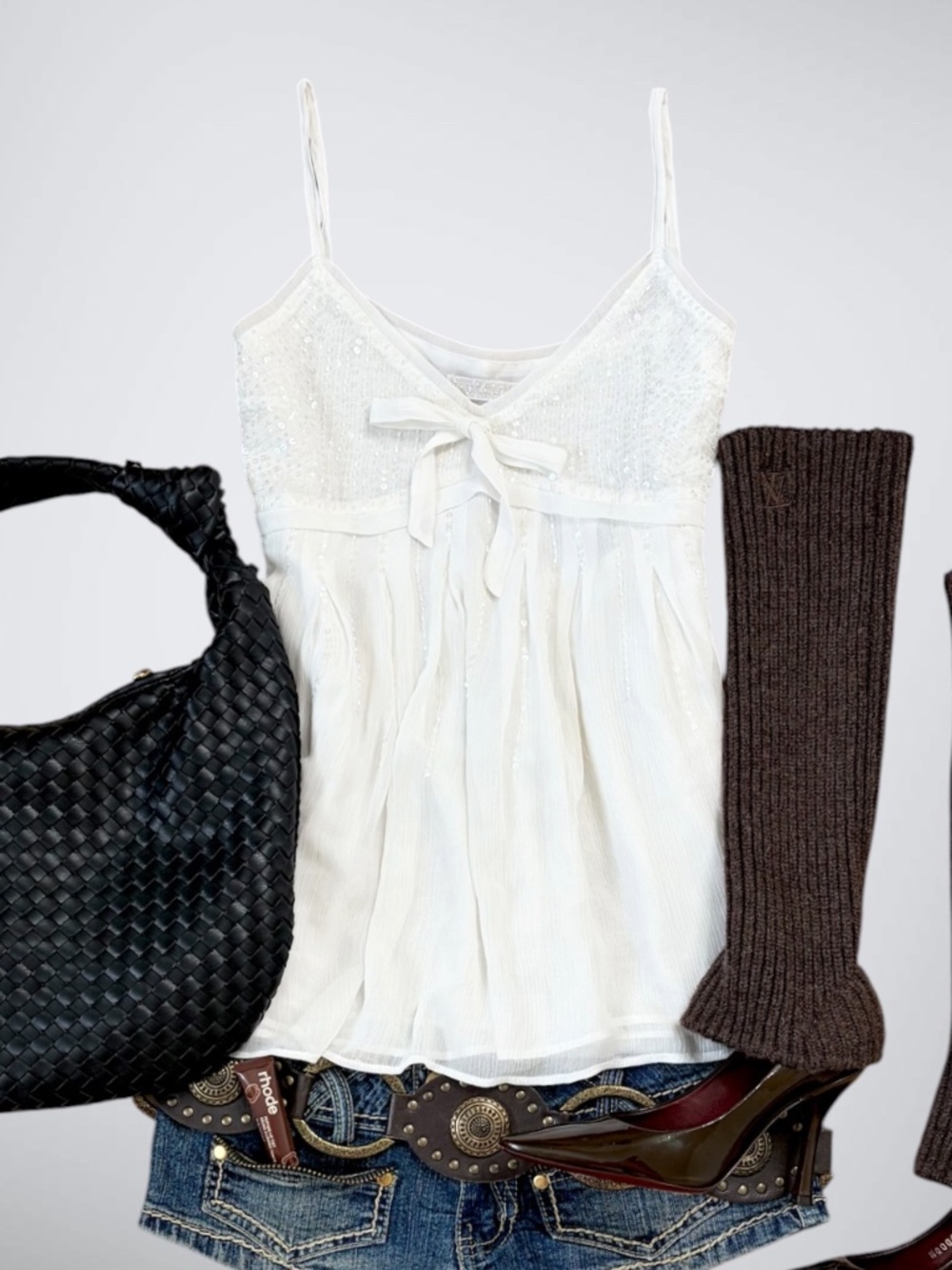 Vintage Archive Ozz Oneste Fairycore Sequin Chiffon Babydoll Cami Top | Coquette